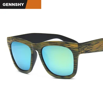 

Fashion Square Sunglasses Men Women Wood Grain Color Sunglasses Man Rayed Brand Design Driving Glasses Gold Mirror Lenses UV400