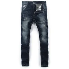 Модные Классические мужские джинсы темного цвета, Ретро стиль, прямые, простые джинсы для мужчин, дикие джинсовые штаны, брендовые рваные джинсы