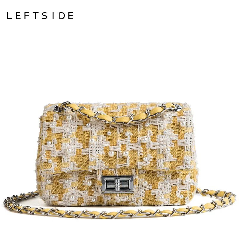 

LEFTSIDE Pearl Crossbody Bags For Women 2018 Wool Chain Handbags Female Small Shoulder Bag Lock Hand Bag Ladies Messenger Bag