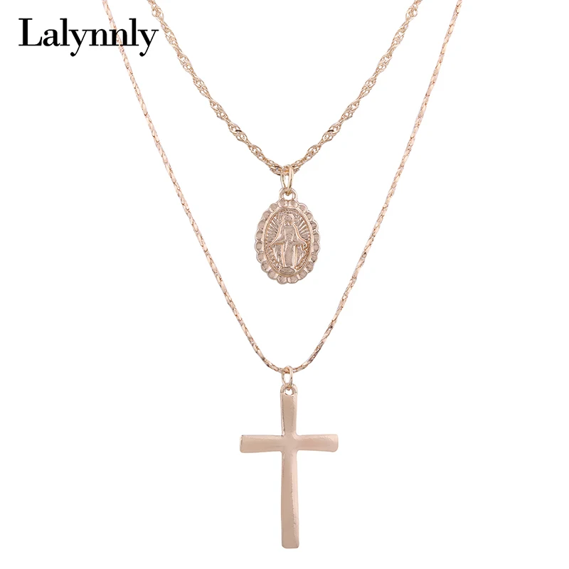 Lalynly 2 шт золотой крест ожерелье набор Иисуса золотая цепочка-чокер ожерелье для женщин крест кулон ожерелье наборы ювелирных изделий N60621