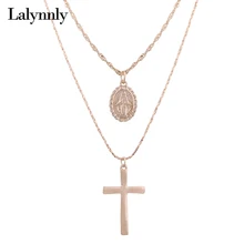 Lalynly 2 шт золотой крест ожерелье набор Иисуса золотая цепочка-чокер ожерелье для женщин крест кулон ожерелье наборы ювелирных изделий N60621