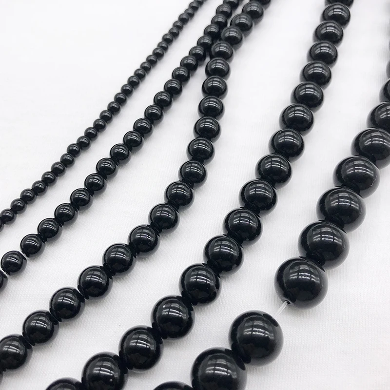 Natural Stone Beads Smooth Black Agates for Jewelry Making Diy Bracelet Necklace 15inches Round Onyx Loose Beads 4 6 8 10 12mm
