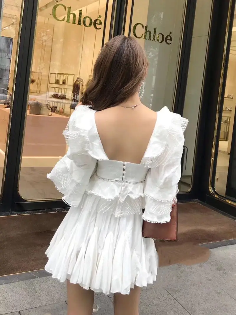 Boho шикарные топы Весна Лето Высокое качество оборки белая сетка вышивка блузки женские