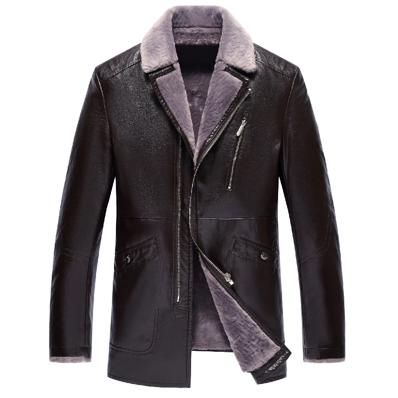 Повседневная кожаная мужская куртка, зимняя куртка для мужчин, пальто, модная мужская кожаная куртка, одноцветная, размера плюс XL-8XL, высокое качество - Цвет: Фиолетовый