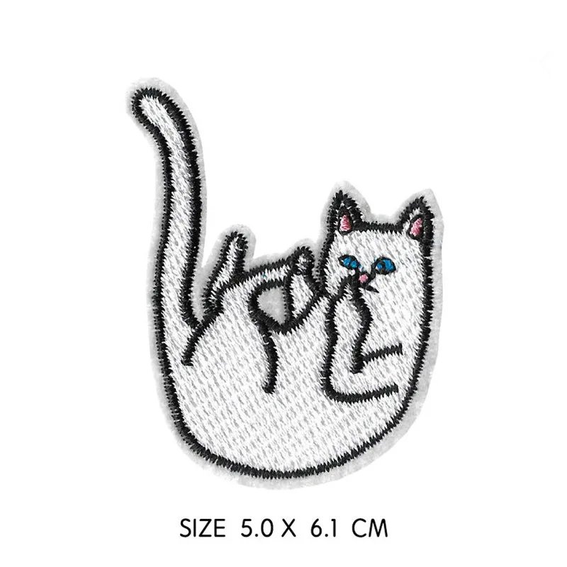 

1Pcs White Cat Patch Iron on Sew On Applique Badge Motorcycle Cheap Biker Embroidered Patches For Clothes Sticker