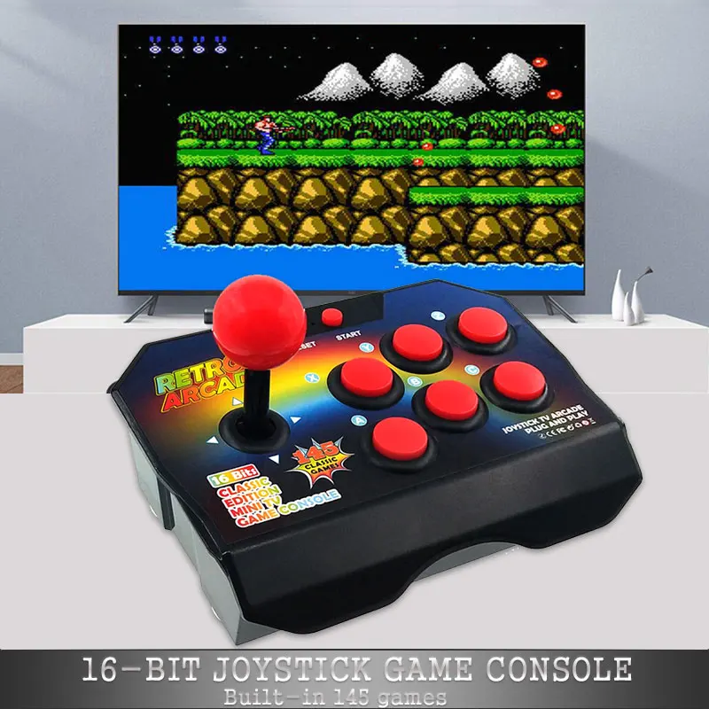 

New Retro Joystick Video Game Consoles 16 Bit Built-in 145 Arcade Game ABS Console Players Stick Controller Console AV Cable