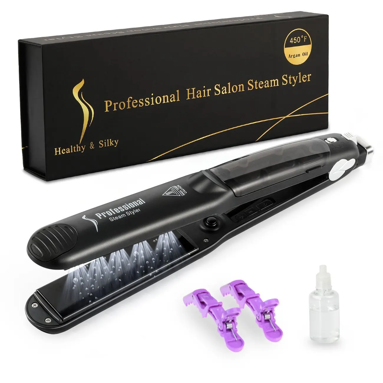 

Steam Hair Straightener Flat Iron, Professional Ceramic Tourmaline Ionic Hair Straightening Digital LCD Display Flat Iron