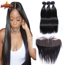 Lace Frontal Closure With Bundles 7A Brazilian Straight Virgin Hair Bundles With Lace Frontals 13×4 Lace Frontal With 3 Bundles