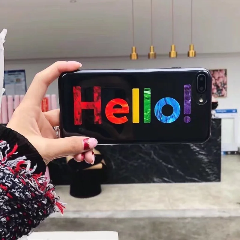 Luxury Rainbow Glitter Phone Case For iPhone 7 8 Plus X Hello Letter Print Soft TPU Cases Back Cover 6 S |