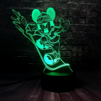 

Skateboard Mickey Minnie Mice Mouse 3D LED Night Light USB Charge Battery Decorative Table Mood Baby kid Children Toys lamp