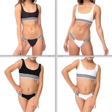 Одинаковый спортивный купальник, Двусторонняя одежда, черно-белые полосы, лоскутное бикини, Одноцветный купальный костюм, нижнее белье для йоги