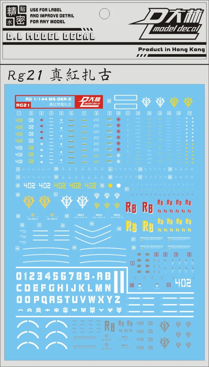 

RG21 DL Gundam RG 1/144 ZAKU Decal Sticker Model Tool