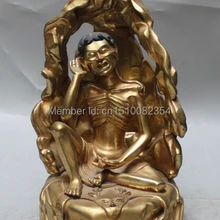 1" Тибетский Буддизм Фиолетовый Бронзовый 24 К Золото Голова Оленя Дамо Будда Непал Статуя