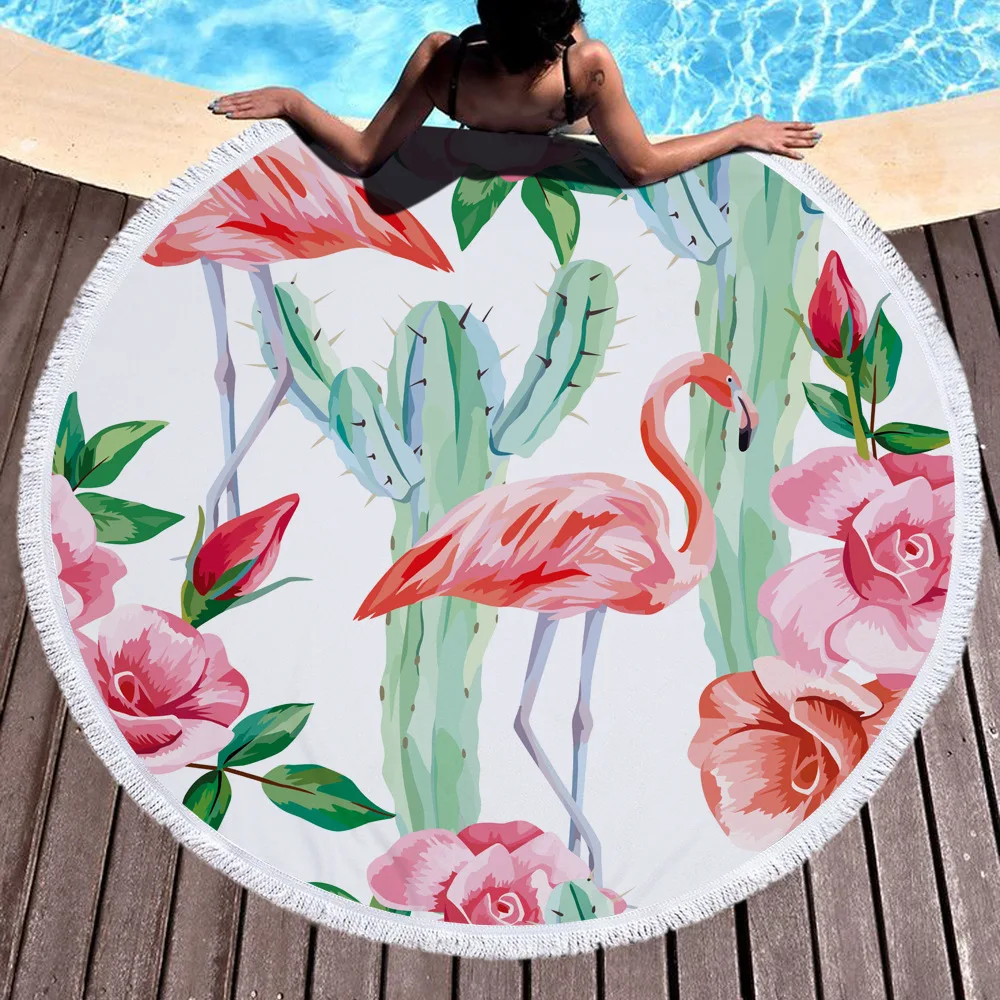 

Printed Cactus Flamingo Beach Towel Round Microfiber Beach Towels Summer Tapestry Mat Serviette De Plage Toalla Playa Bath Towel