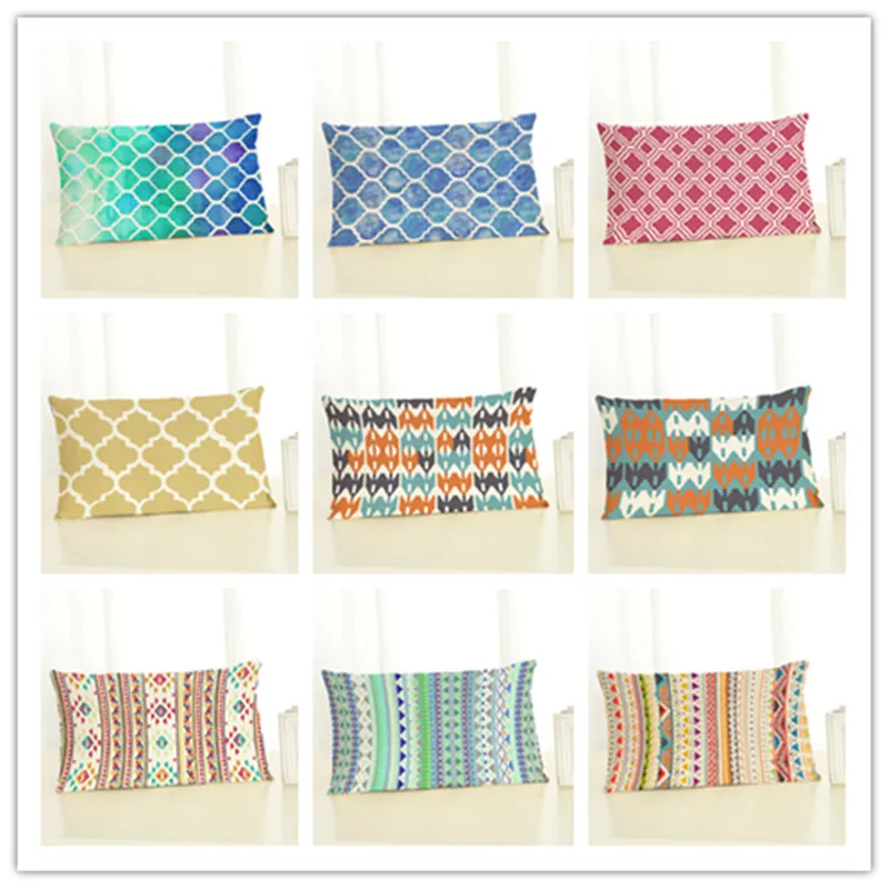 

New 30x50 High Quality Creative Fashion Style Geometry Print Home Decor Cushion Cover Cotton Linen Chair Cushion Cojines