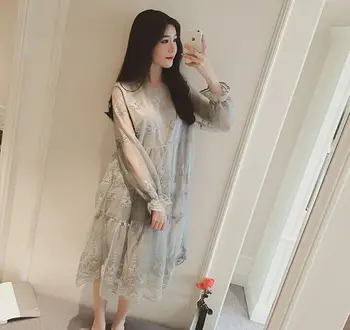 

2019 Summer New Retro Palace Korean style Base Dress Gothic Lolita Full O-Neck Woman Embroidered Dress Audrey Hepburn