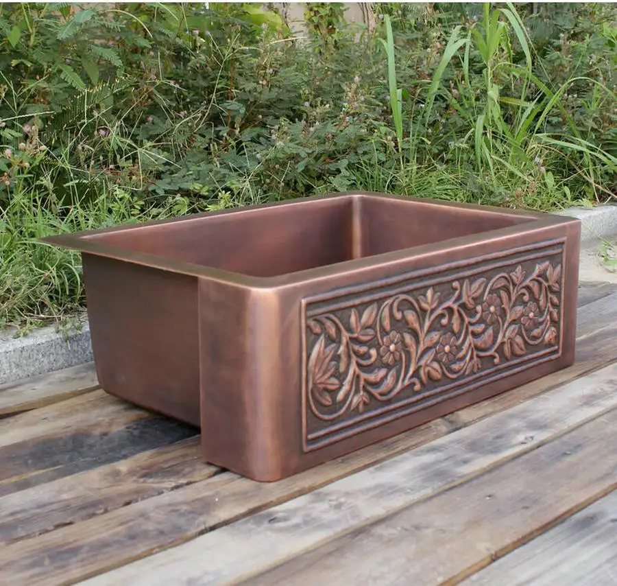 MAEBOW 60*43*20cm Antique Copper Regtangular Apron Front Single Bowl Artistic Kitchen Sink