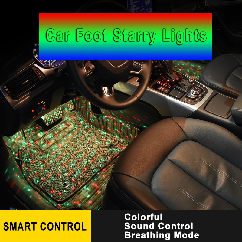 

CNSUNNYLIGHT Car Interior LED Starry Light USB Foot Atmosphere Ambient DJ Mixed Colorful Music Sound Laser Lamp Voice Control