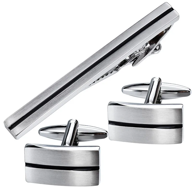 High Quality Matt Cufflinks and Tie Clips Business Jewelry Black Line