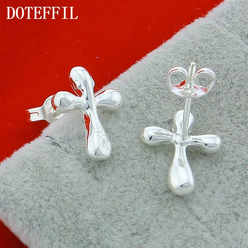 DOTEFFIL 925 Sterling Silver Cross Water Droplets/Raindrops Stud Earrings For Woman Wedding Engagement Fashion Charm Jewelry | Украшения и