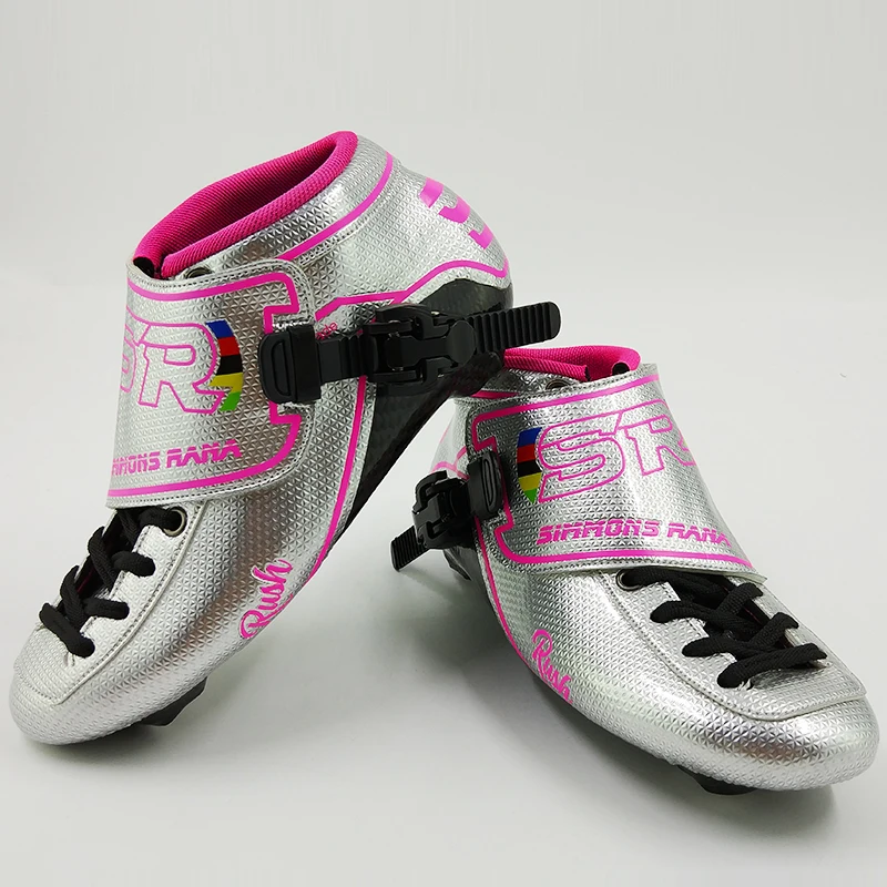 المهنية سرعة تزلج ريال الجليد النساء الرجال الكبار الأسطوانة التزلج الاطفال مضمنة أحذية تزلج الكربون جديد وصول الأحذية الوردي الأزرق