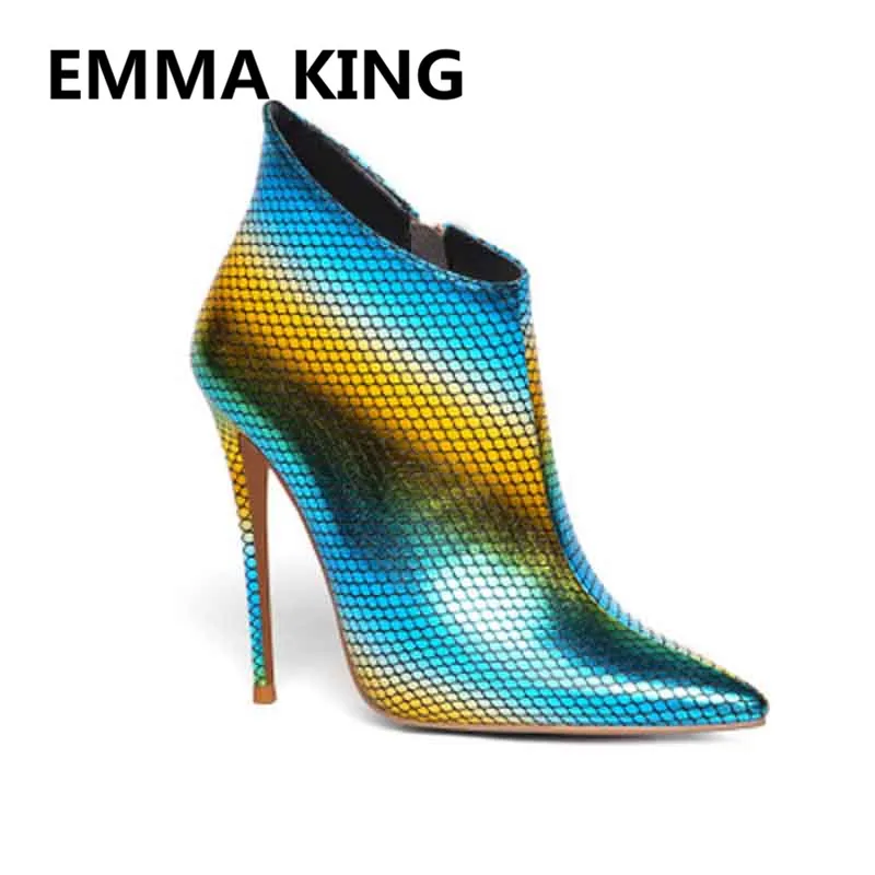 

2019 Fashion Mixed Color Ankle Boots For Women Pointed Toe Side Zipper Sexy Thin High Heel Ladies Runway Shoes Woman Martin Boot