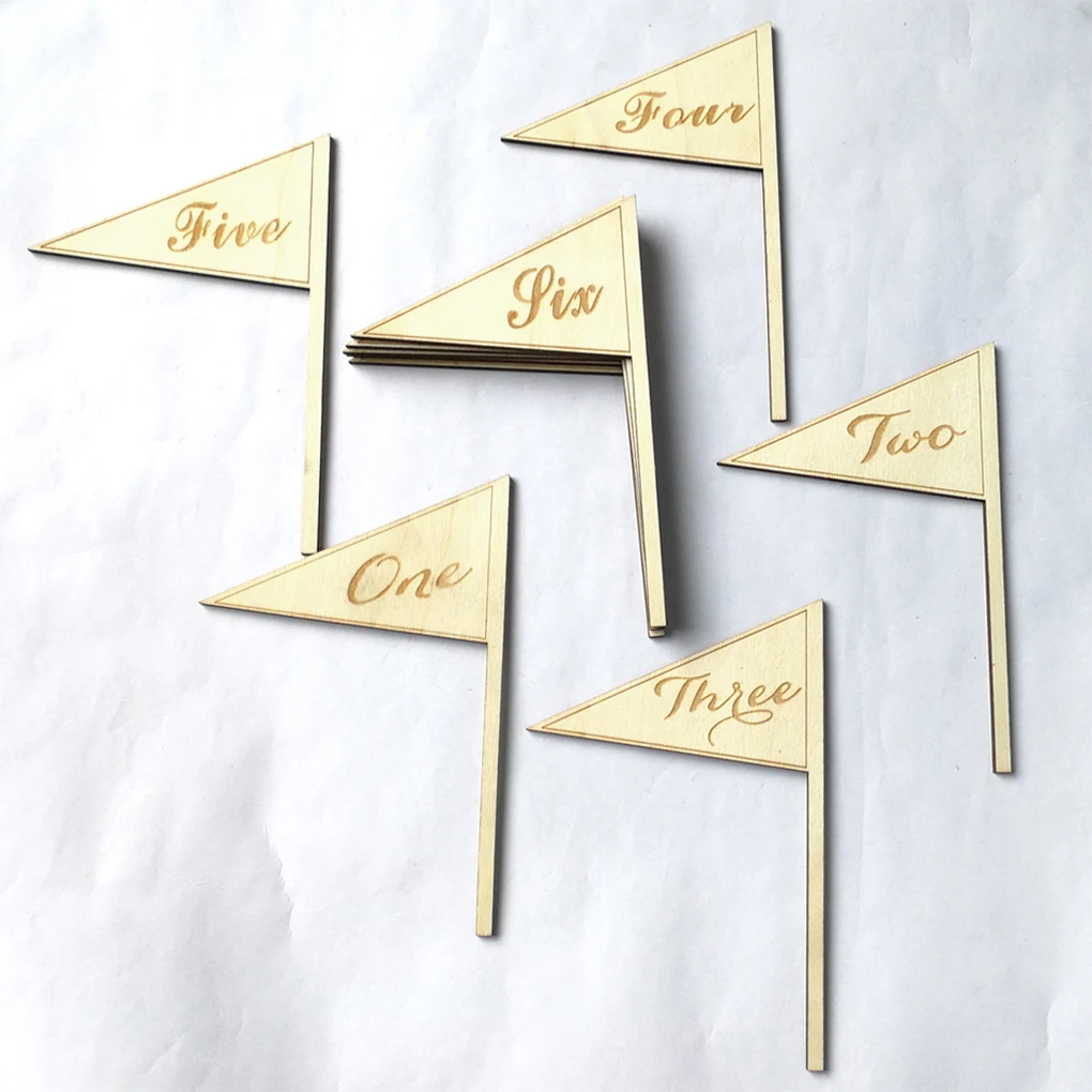 

10PCS Elegant One to Ten Romantic Wooden Wedding Party Supplies Place Holder Flags Table Number Figure Card Seat Crafts