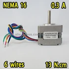 ★ шаговый двигатель 16HS13-0306S L 34 мм Nema16 с 1 8 град. 0 3 A 13 Н.см и однополярным 6-жильным про ✔