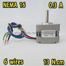 FREE SHIPPING stepper motor 16HS13-0306S L 34 mm Nema16 with 1.8 deg 0.3 A 13 N.cm and unipolar 6 lead wires FREE SHIPPING stepper motor 16HS13-0306S L 34 mm Nema16 with 1.8 deg 0.3 A 13 N.cm and unipolar 6 lead wires
