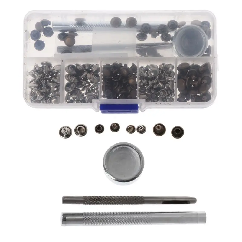 

120 Set Leather Repairing Rivets Snaps Fastener Button Press Studs for DIY Craft