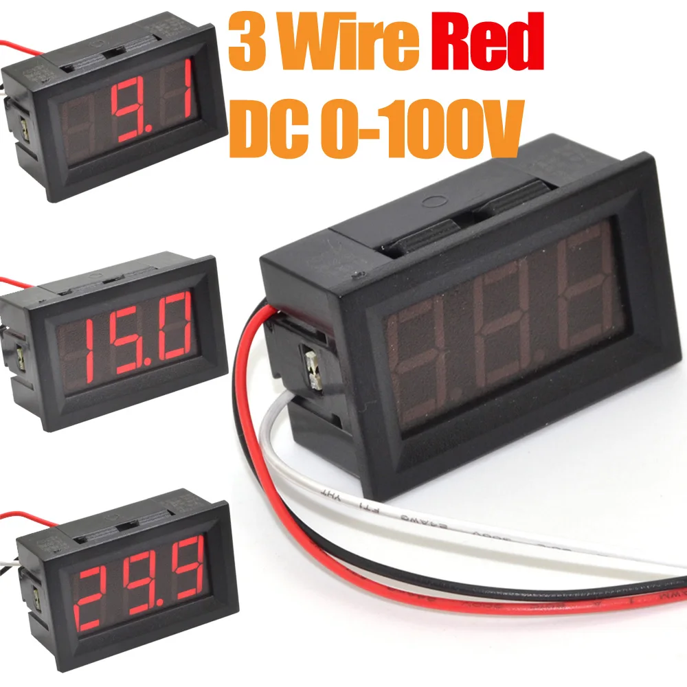 4pcs 3 Wire Dc0100v/dc099.9v Red Led Digital Display Voltage Panel