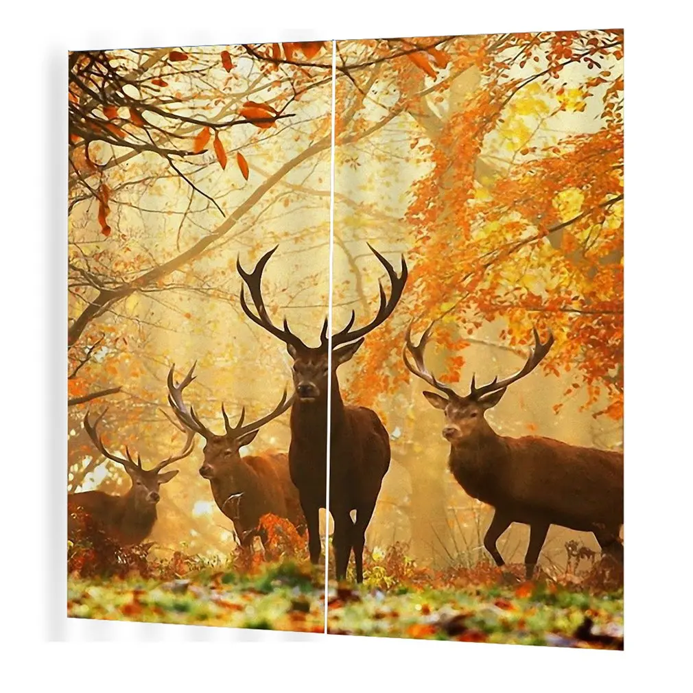 

2PCS Shining Deer Window Curtains Home DecorCurtain Deer yellow curtain Roman column curtains Window Curtain Living Room