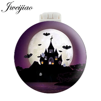 

JWEIJIAO Halloween All Saints' Day Pocket Mirror With Massage Comb Folding Makeup Hand Vanity Travel Purse Mirrors women gift