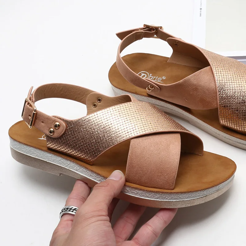 

sandals beach shoes schoenen toe Solid Color strappy heels soulier femme belt fastener tip binding all match woman summer