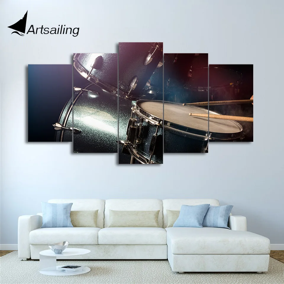 HD Printed 5 Piece Canvas Art Drum Painting font b Musical b font font b Instruments