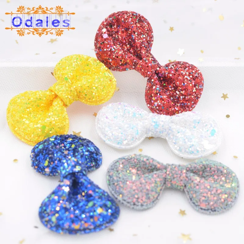2Pcs 7CM  Shiny Bow Tie Padded Applique Crafts for Children Headwear Hair Clip Accessorie and Garment Accessoires