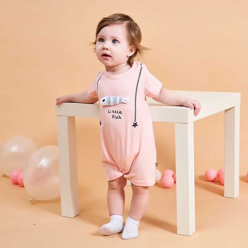 Infant комбинезон, детская одежда мода мультфильм Маленькая рыба с круглым вырезом с короткими рукавами лето