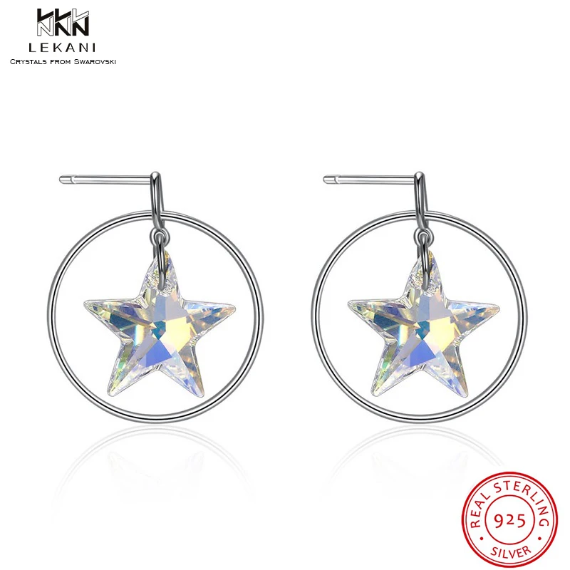 LEKANI/серьги-гвоздики с кристаллами Swarovski и бабочками из кристаллов 925 пробы модные