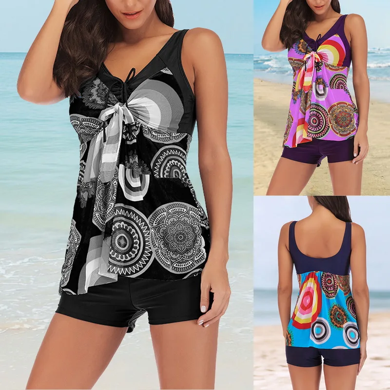 

Bikini 2019 Women Tankini Set Plus Size Boy Shorts Floral Padded Push Up Swimdress Swimsuit Girls High Sexy Bikini Set