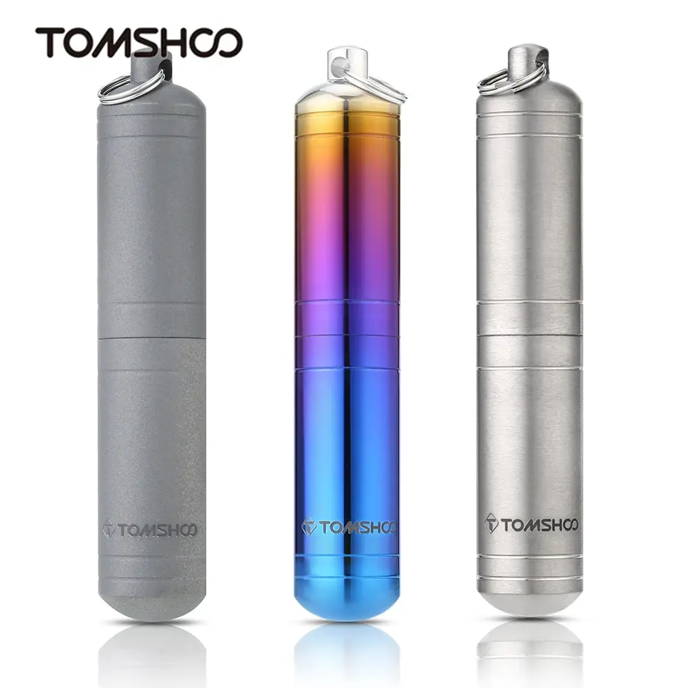 

# TOMSHOO Titanium Pill Box WaterProof Drug Pill Bottle Holder Container Keychain Camping Outdoor Survival Emergency Travel Kit