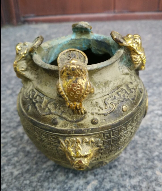 

chinese old bronze Lucky frog pot Statue FREE SHIPPING