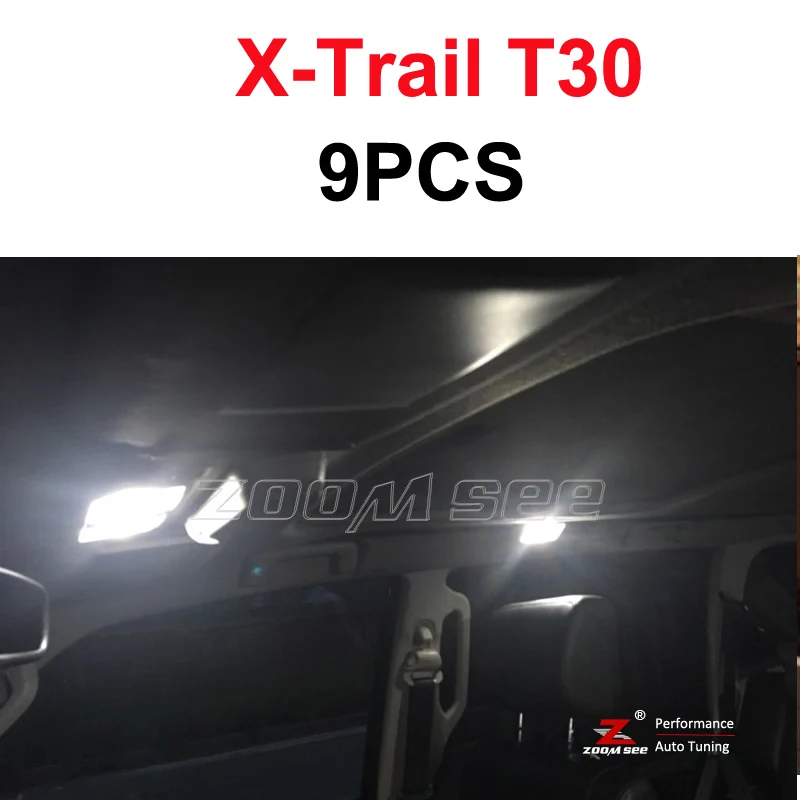 Идеальный белый светодиодный светильник без ошибок для 2001- Nissan X Trail для X-Trail T30 T31 T32 купольный светильник для чтения, комплект аксессуаров - Испускаемый цвет: T30(2001-2007) -9PC