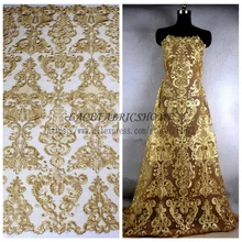 La Belleza 1 yard Gold cord sequins brand evening/wedding dress lace fabric wine/black/off white/deep blue cord brides lace