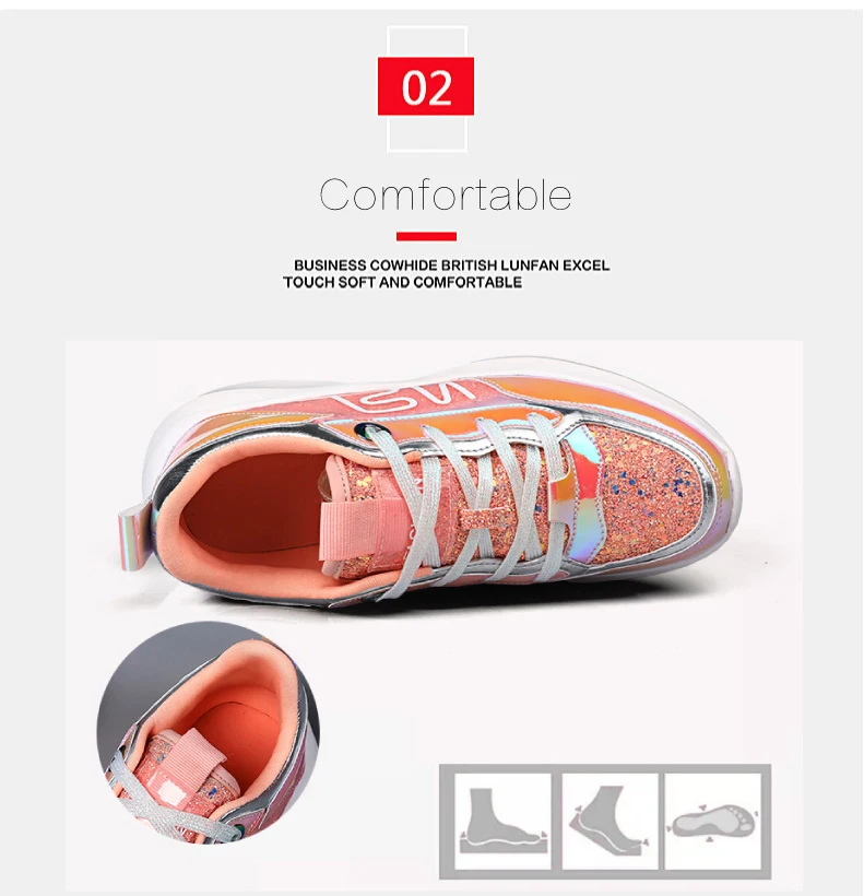 2019 Spring Sneakers Women Shiny Bling Lace-up Flats Shoes Women Basket Femme Trainers Shoes Chunky Sneakers creepers (4)