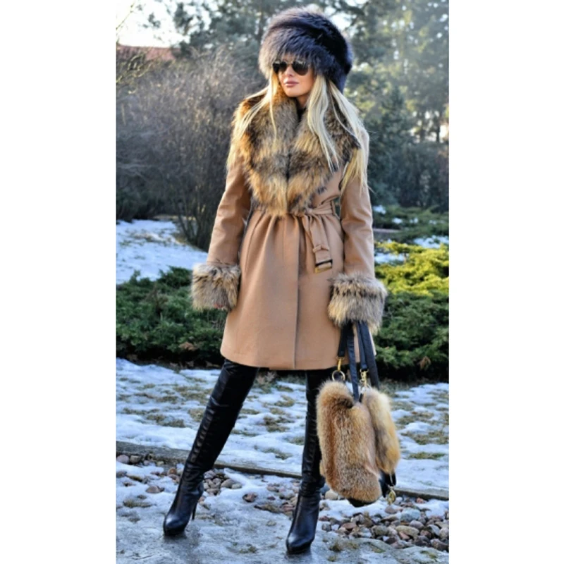 CKMORLS New Winter Women Real Fur Coat With Natural Genuine Raccoon Fur Collar Long Slim Parkas Female Outwear 2018 Fur Jackets