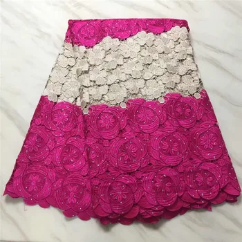 

Embroidery Flower Guipure Lace Fabric 5Yards New Arrival Cotton African Guipure Cord Lace Fabric Stoned African Lace For Dress