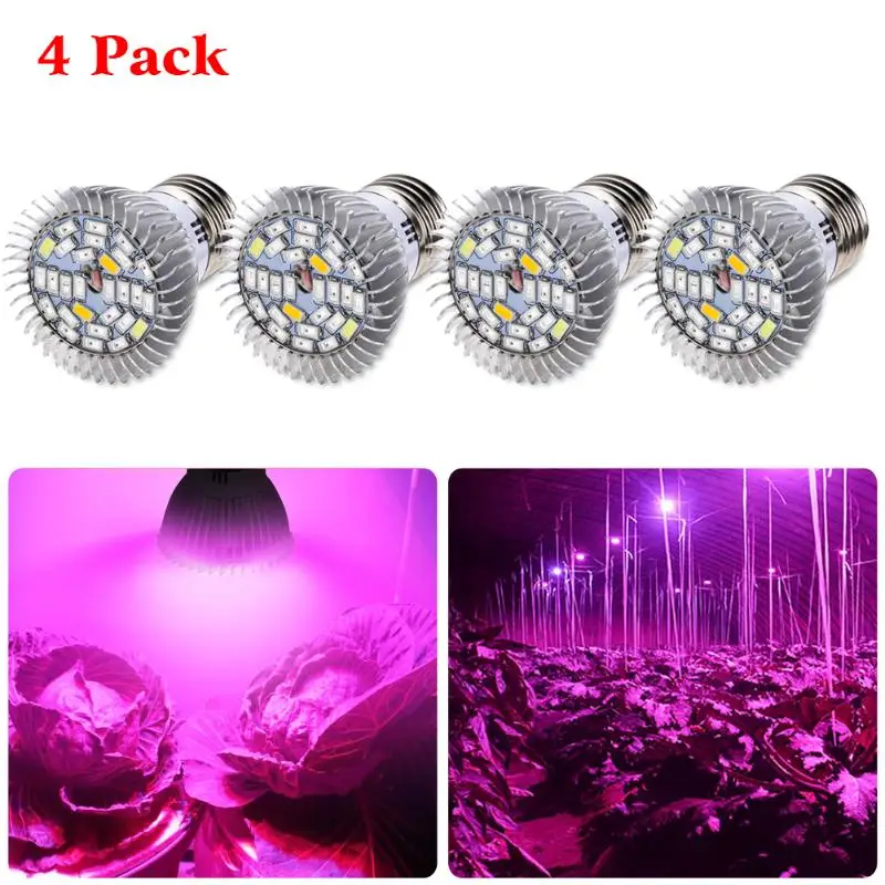 

4pcs Full Spectrum 28W E27 Led Grow Light Red Blue UV IR Led Growing Lamp for Hydroponics Flowers Plants Vegetables