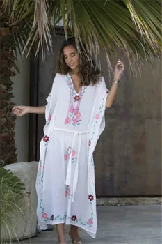 

Withered 2019 summer dress vestidos bohemian vintage floral embroidery v-neck loose maxi dress beach dress women 2 pieces set