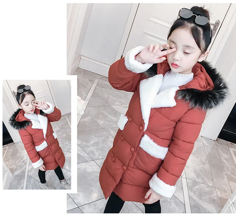 Children Cotton Jackets For Teenage Girls 2018 Winter Thick Warm Long Coats Kids Fur Hooded Outerwear Padded Clothes 5-16 Years  (14)