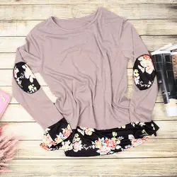 Модные женские футболки с длинными рукавами реглан Женская осенне-Весенняя рабочая одежда элегантные цветочные футболки хараджу